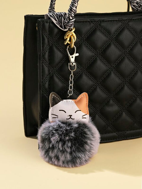 Multicolor Cat Pom Pom Keychain