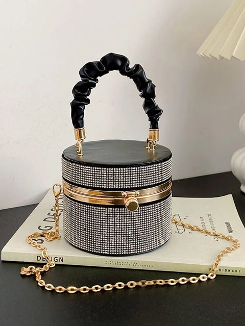 Black Mini Rhinestone Bucket Bag (KEYCHAIN NOT INCLUDED)