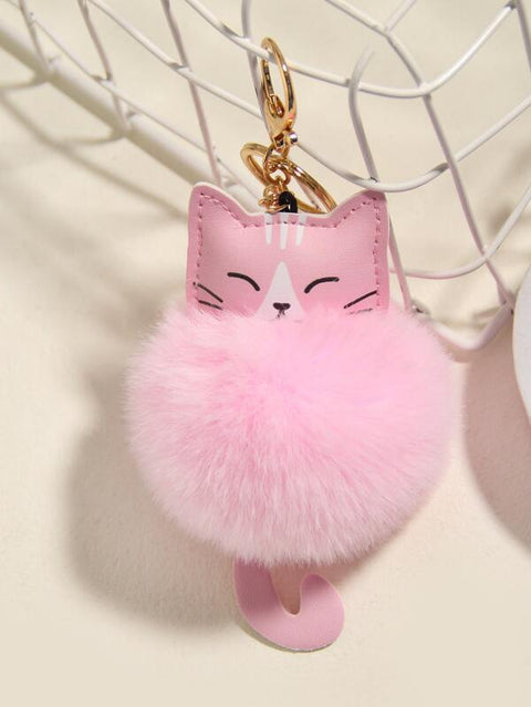 Pink Cat Pom Pom Keychain