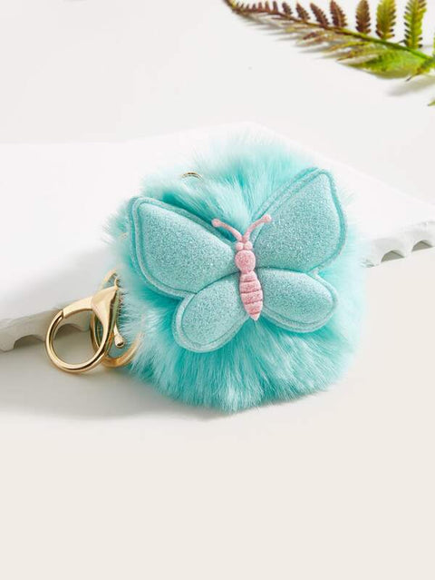 Blue Butterfly Pom Pom Keychain