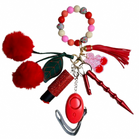 Cherry Charm Beaded Self Defense Keychain (Bead and Charm design may vary)