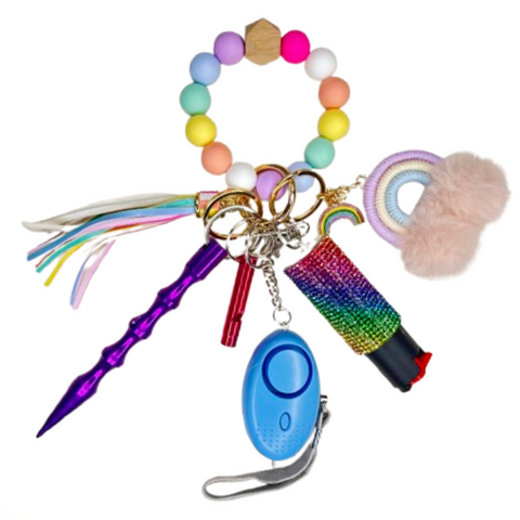 Pastel Rainbow Beaded Self Defense Keychain