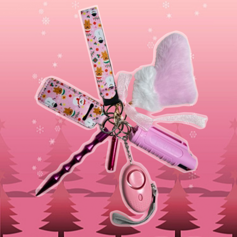 Pink Christmas Self Defense Keychain