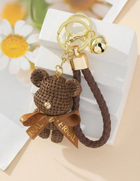 Chocolate Brown Bear Bow Keychain