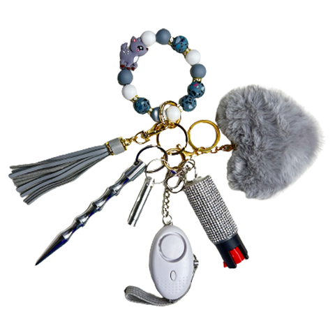 Grey Deer Beaded Self Defense Keychain