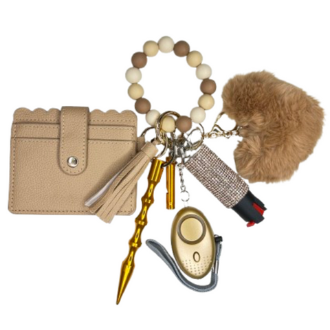 Brown Card Holder Beaded Self Defense Keychain