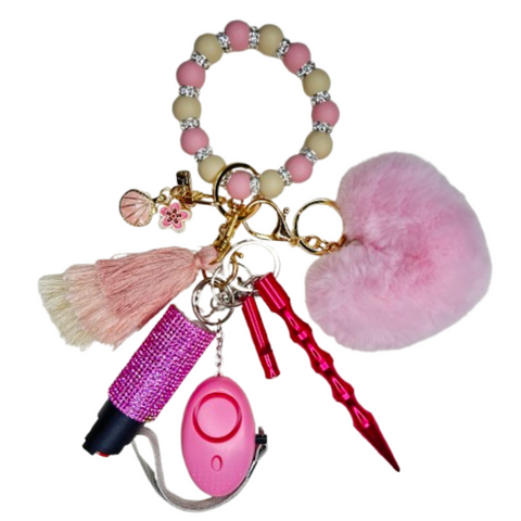 Pink Seashell Beaded Self Defense Keychain