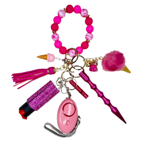 Pink Ice Cream Beaded Self Defense Keychain