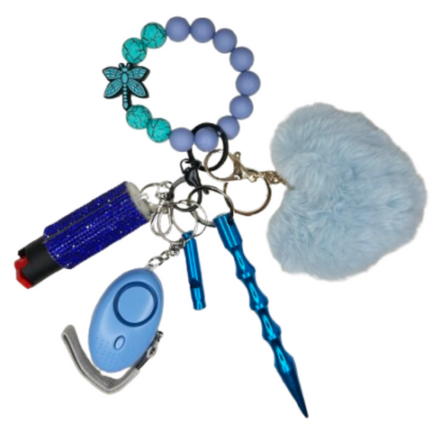 Blue Dragonfly Beaded Self Defense Keychain
