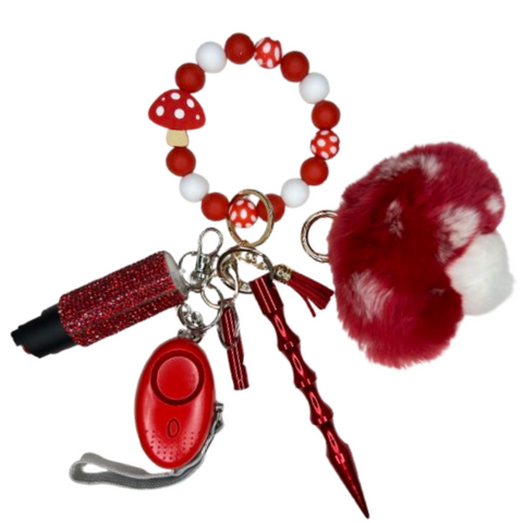 Red Mushroom Beaded Self Defense Keychain