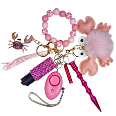 Pink Crab Beaded Self Defense Keychain