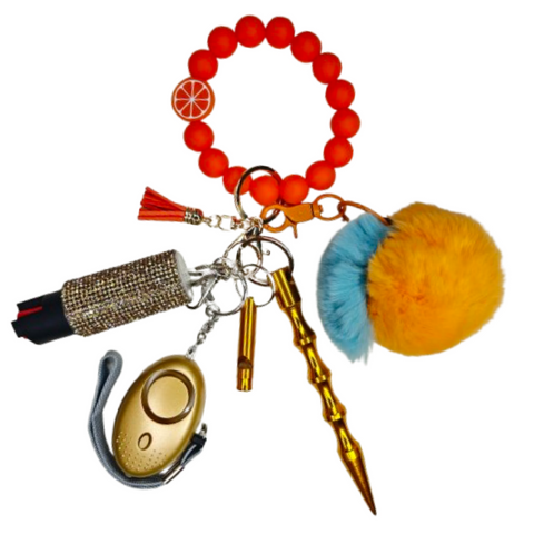Orange Beaded Self Defense Keychain