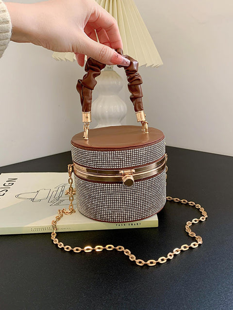 Brown Mini Rhinestone Bucket Bag (KEYCHAIN NOT INCLUDED)