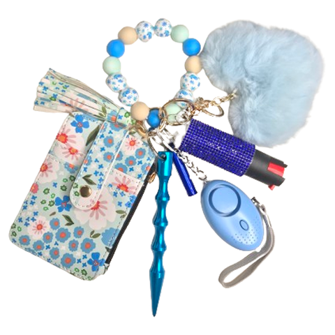 Aqua Bloom Card Holder Beaded Self Defense Keychain