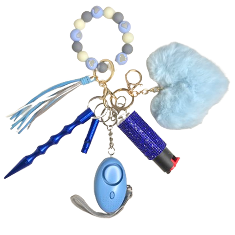 Blue Hearts Beaded Self Defense Keychain