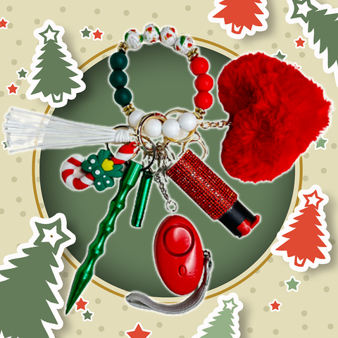 Candy Cane Beaded Self Defense Keychain