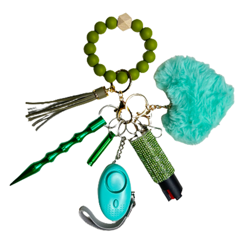 Green Beaded Self Defense Keychain