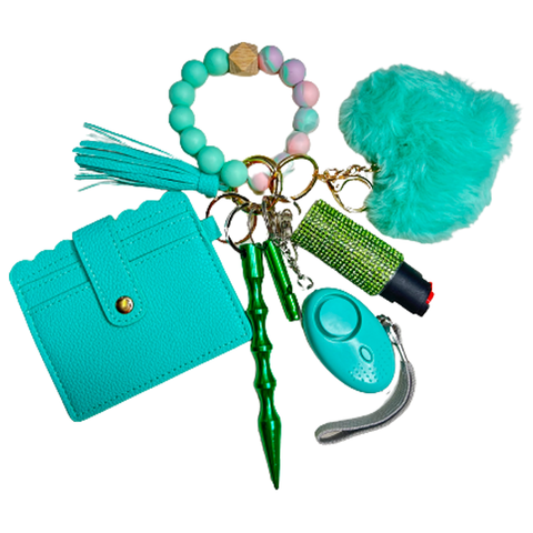Mint Green Card Holder Beaded Self Defense Keychain