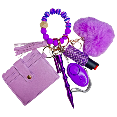 Purple Card Holder Beaded Self Defense Keychain (Beads color and design may vary)