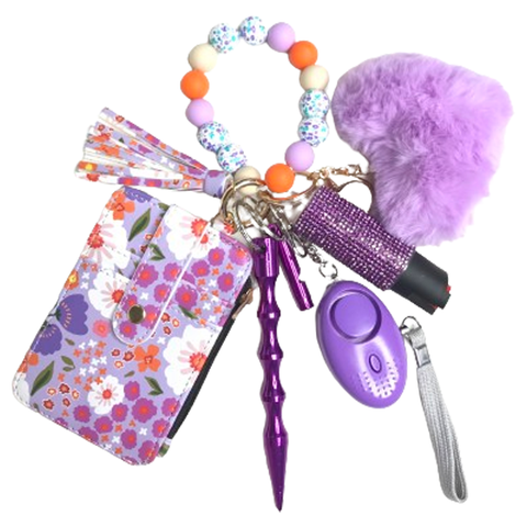 Lilac Bloom Card Holder Beaded Self Defense Keychain (bead color may vary)