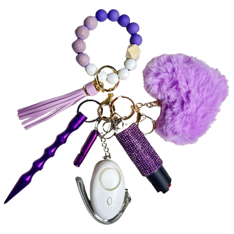 Purple Leopard Beaded Self Defense Keychain