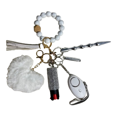 White Beaded Self Defense Keychain