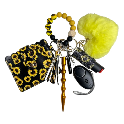 Midnight Sunflower Card Holder Beaded Self Defense Keychain