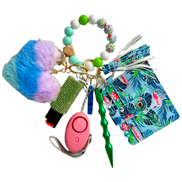 Tropical Paradise Card Holder Beaded Self Defense Keychain Defense Queens