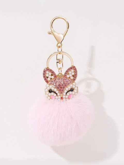 Pink Fox Pom Pom Keychain - Defense Queens