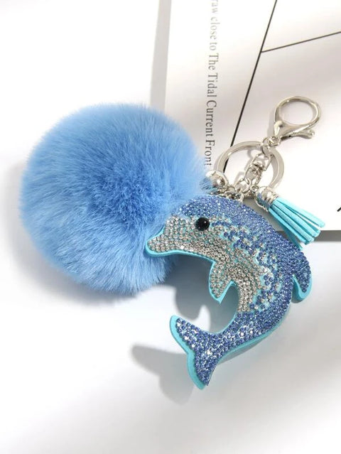 Blue Dolphin Pom Pom Keychain - Defense Queens