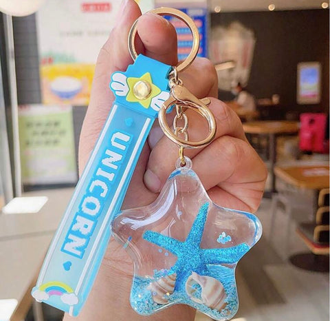 Blue Starfish Liquid Keychain