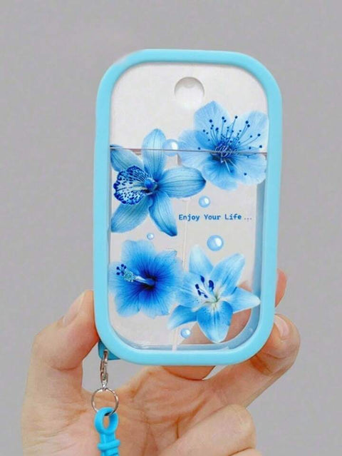 Blue Floral Flowers Portable Spray Bottle Keychain (Empty Bottle)