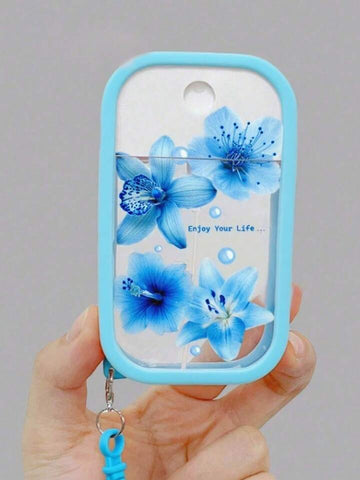 Blue Floral Flowers Portable Spray Bottle Keychain (Empty Bottle)