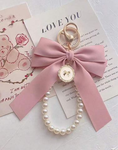 Pink Bow Pearl Keychain