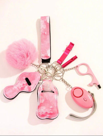 Pink Clouds 8 PCS Safety Keychain Set (Empty Hand Sanitizer Bottle Included)