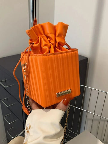 Orange Drawstring Mini Square Bag (KEYCHAIN NOT INCLUDED)