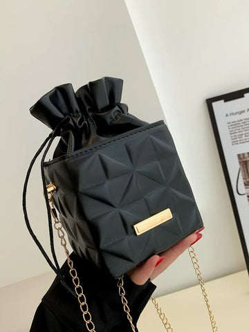 Black Drawstring Mini Square Bag (KEYCHAIN NOT INCLUDED)