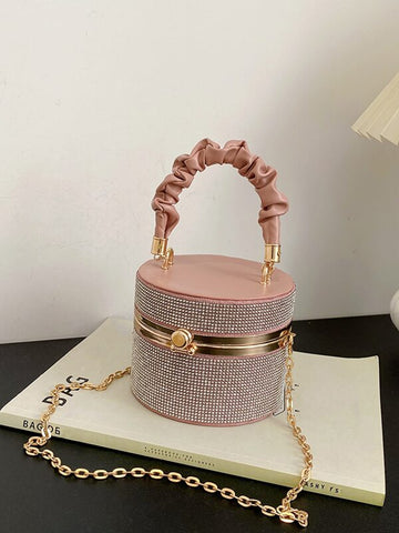 Pink Mini Rhinestone Bucket Bag (KEYCHAIN NOT INCLUDED)