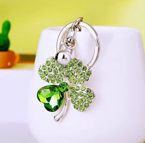 Four Leaf Clover Single Gem Keychain