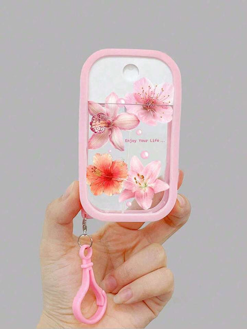 Pink Floral Flowers Portable Spray Bottle Keychain (Empty Bottle)