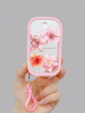 Pink Floral Flowers Portable Spray Bottle Keychain (Empty Bottle)