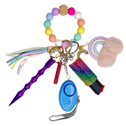 Rainbow Beaded Self Defense Keychain