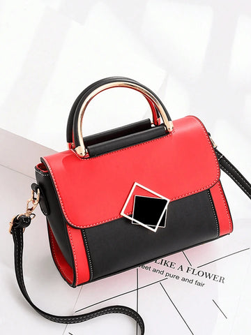 Black & Red Color Block Handbag