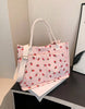 Pink Strawberry Double Pocket Tote Bag