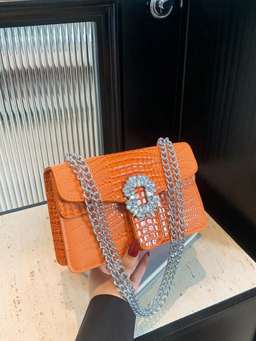 Orange Crocodile Textured Purse