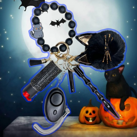 Black Cat Beaded Self Defense Keychain