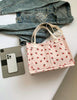 Pink Strawberry Double Pocket Tote Bag