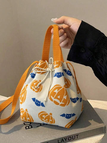 Halloween Pumpkin Drawstring Bucket Bag
