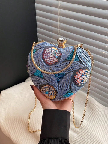 Blue Sequin Heart Crossbody Bag