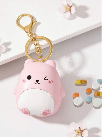 Pink Bear Pill Holder Keychain